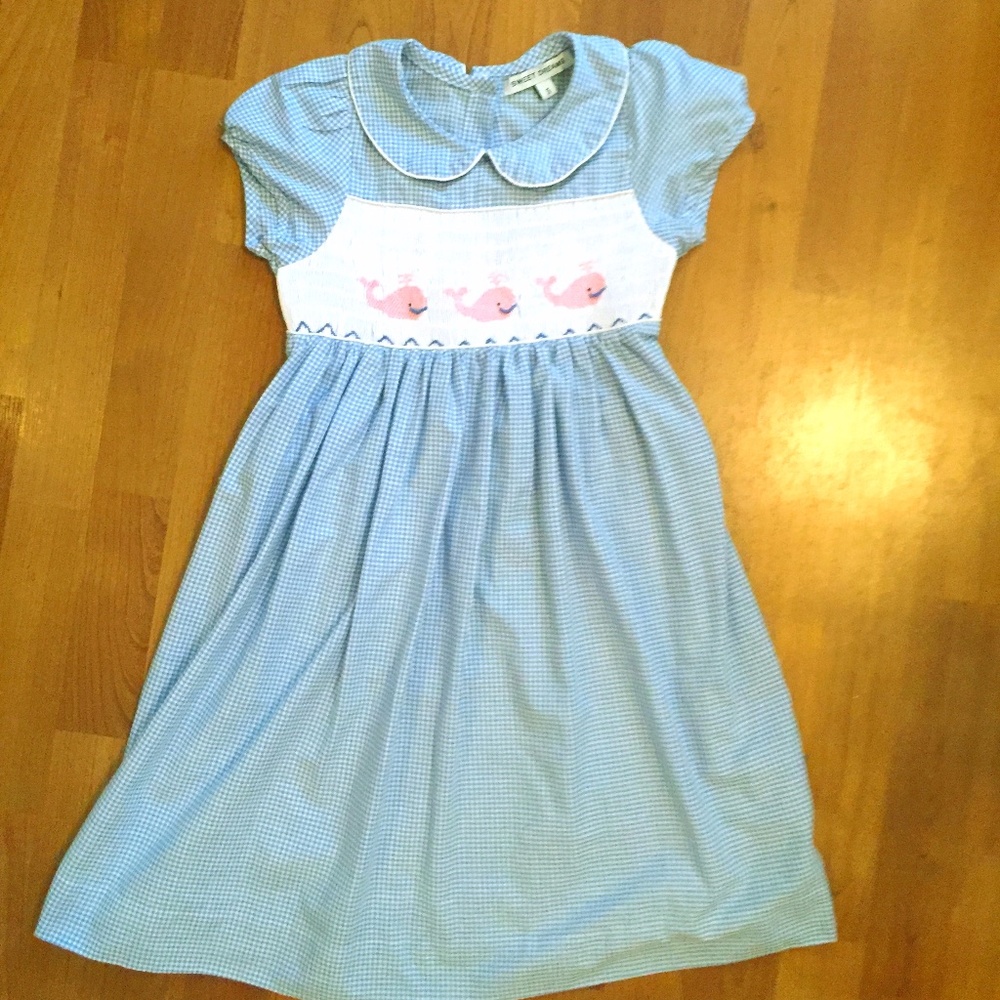 Blue smocked whale dress